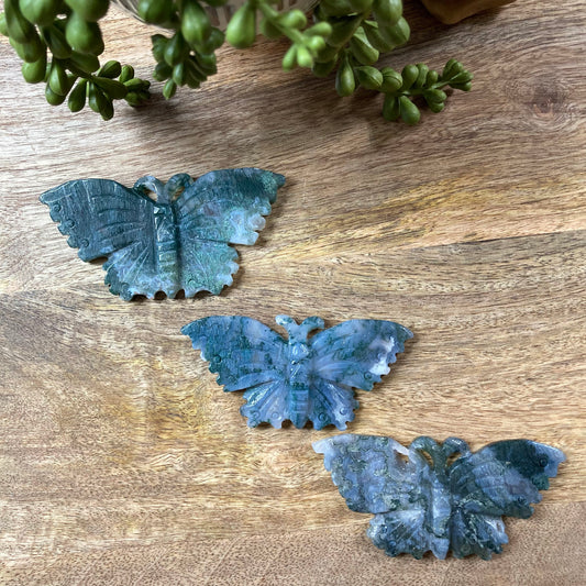 Moss Agate Butterfly Carving