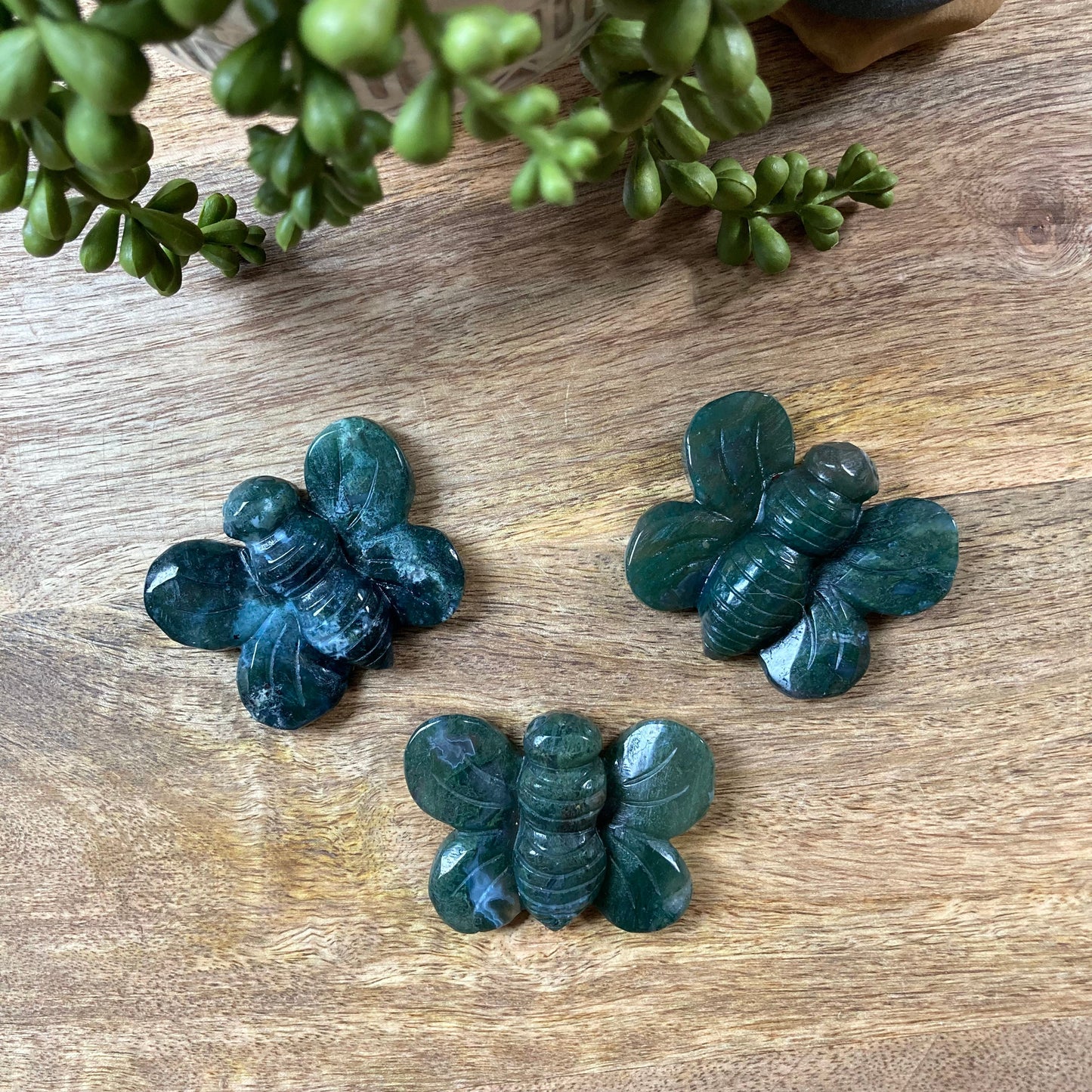 Moss Agate Bumble Bee Carving