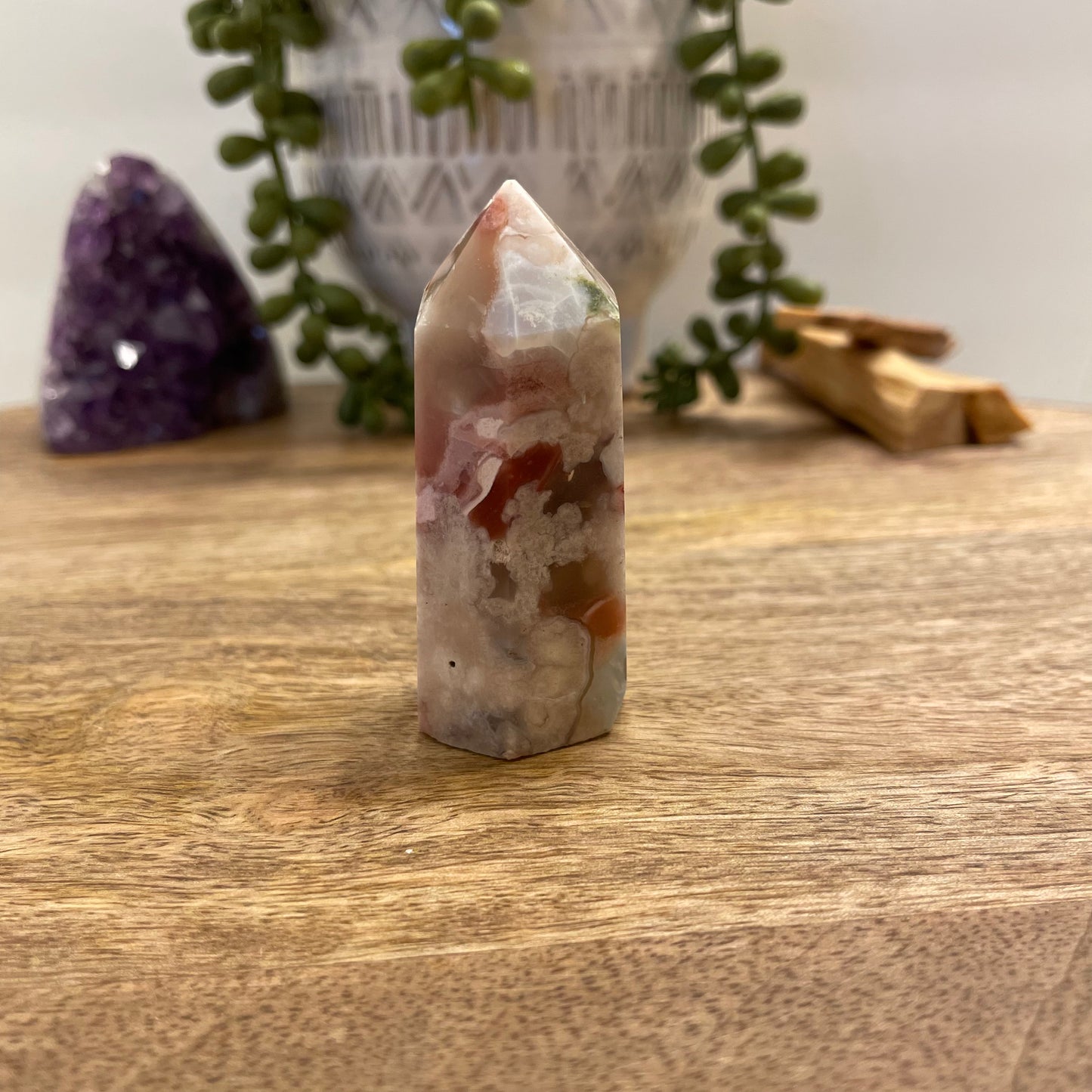 Green Flower Agate Tower