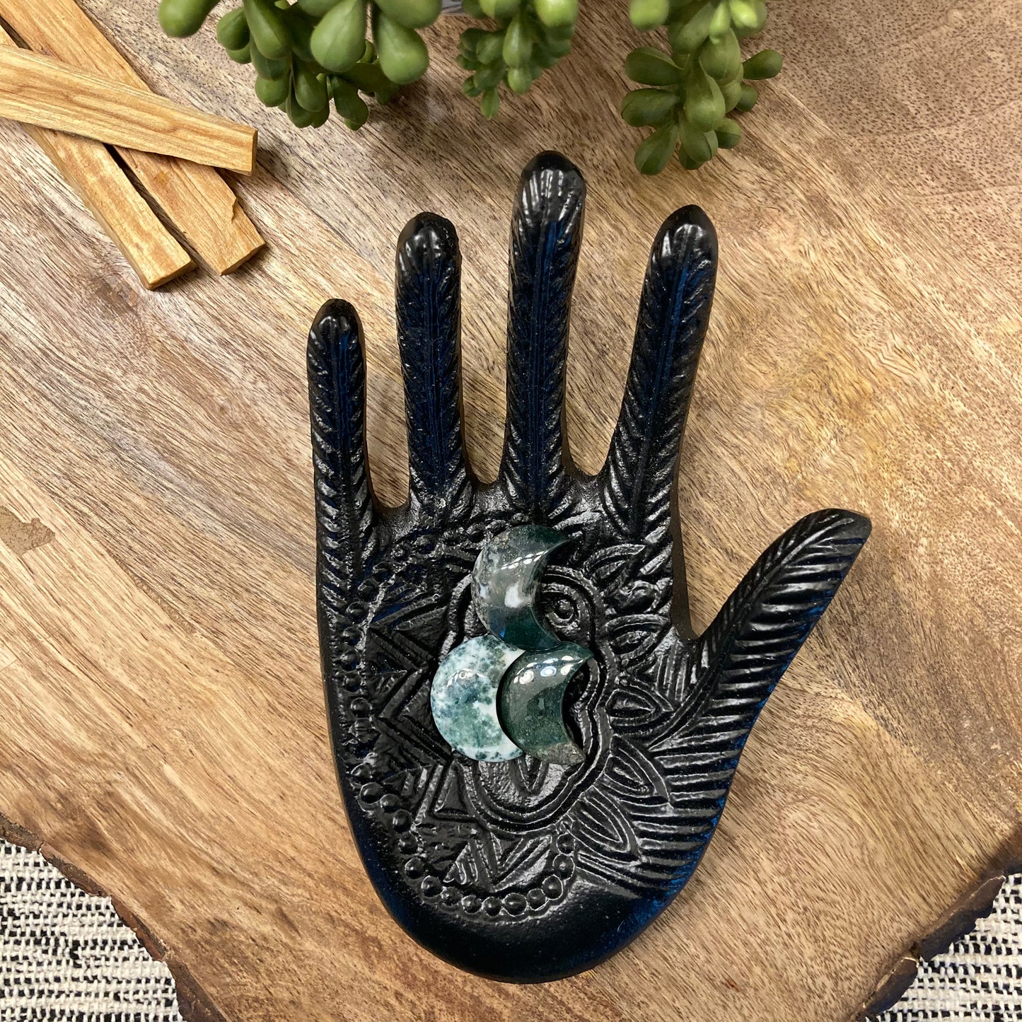 Moss Agate Moon Carving