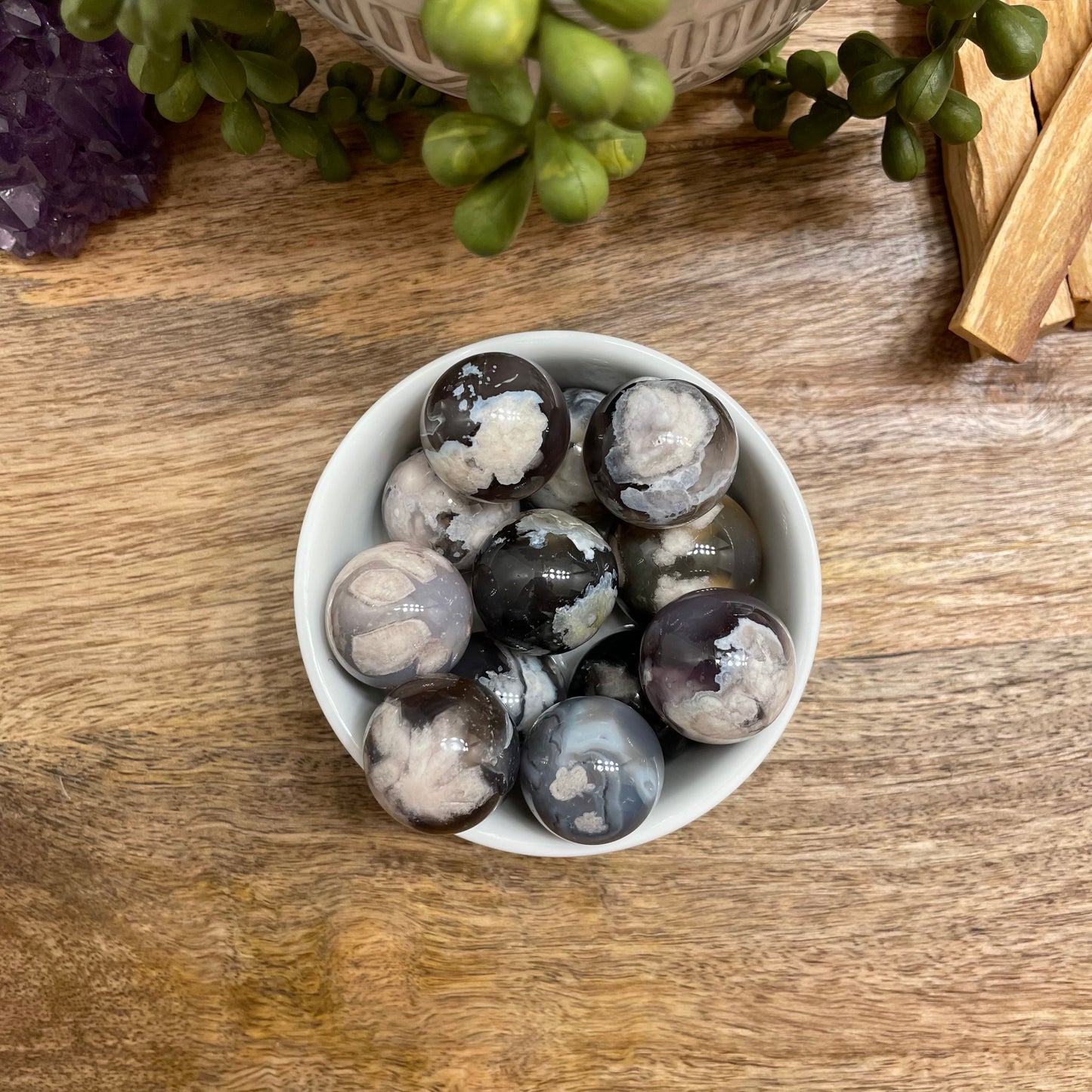 Black Flower Agate Sphere