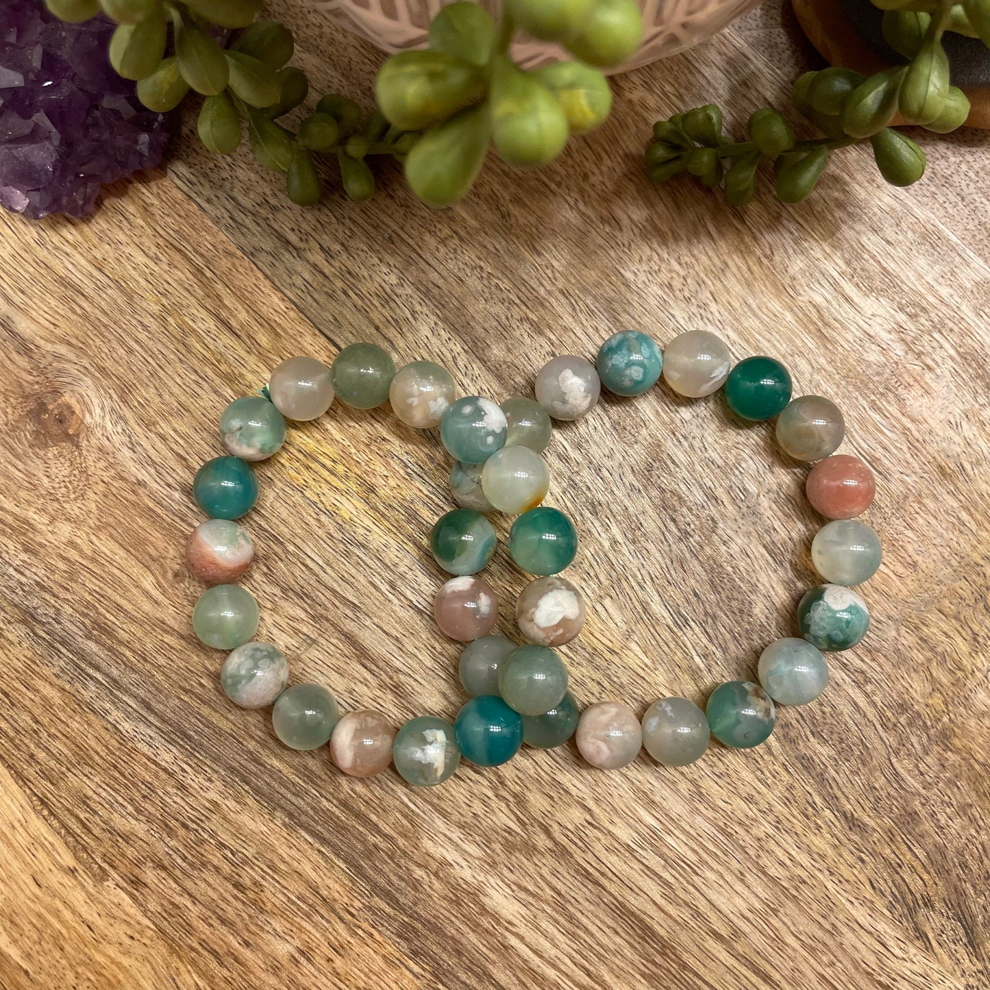 Green Flower Agate Bracelet