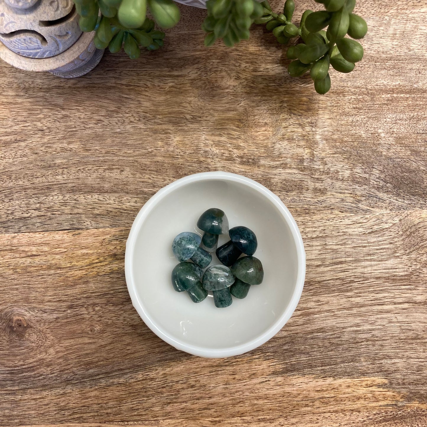 Moss Agate Mini Mushroom Carving