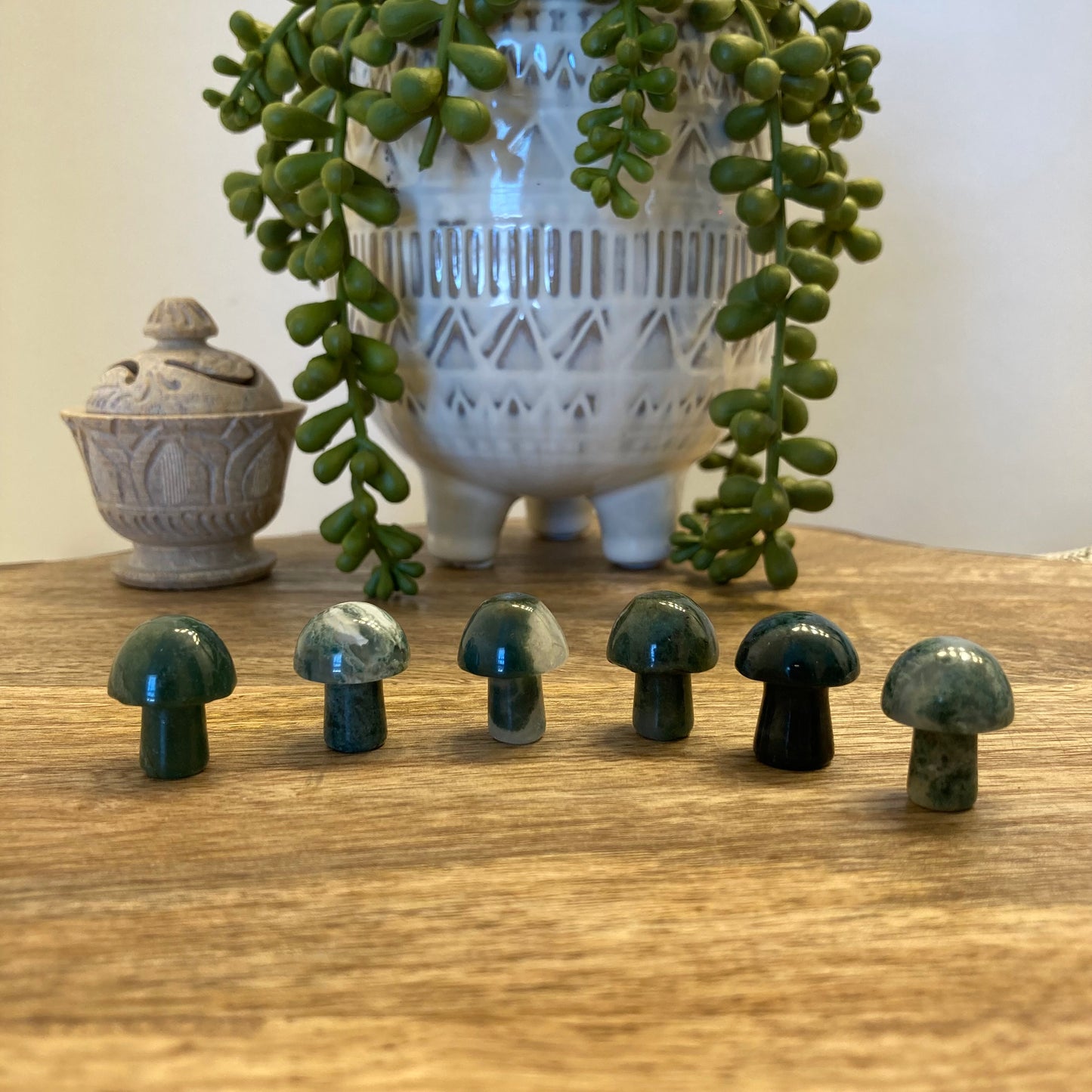 Moss Agate Mini Mushroom Carving