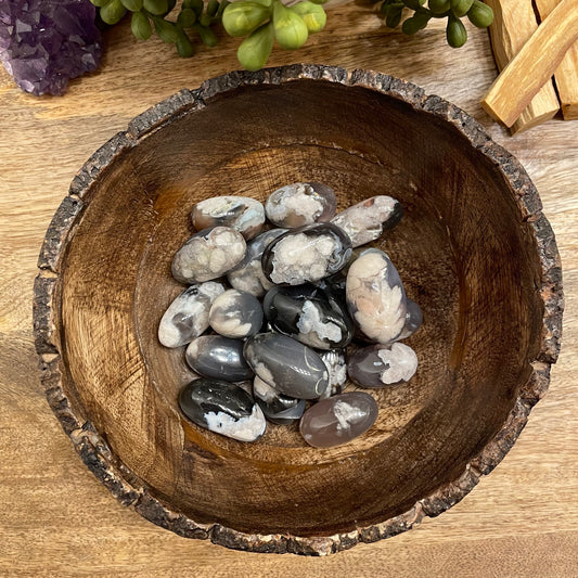 Black Flower Agate Tumble