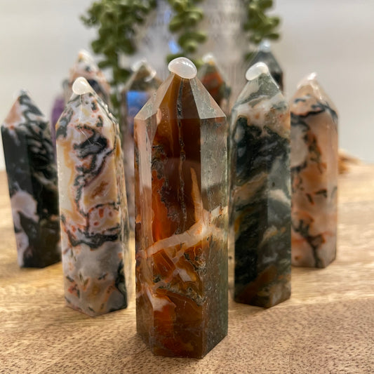 Red Moss Agate Tower